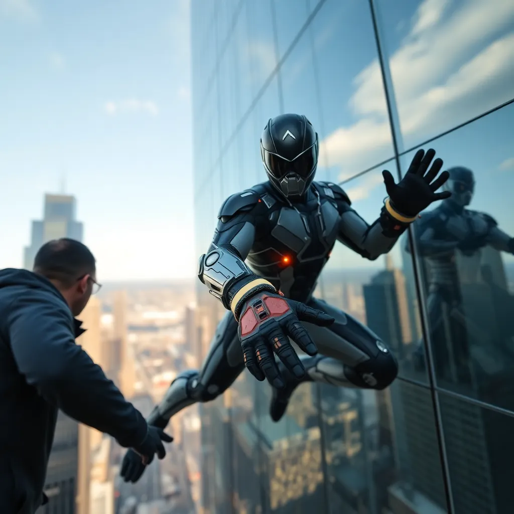 A ninja figure in black, leaping from a building.