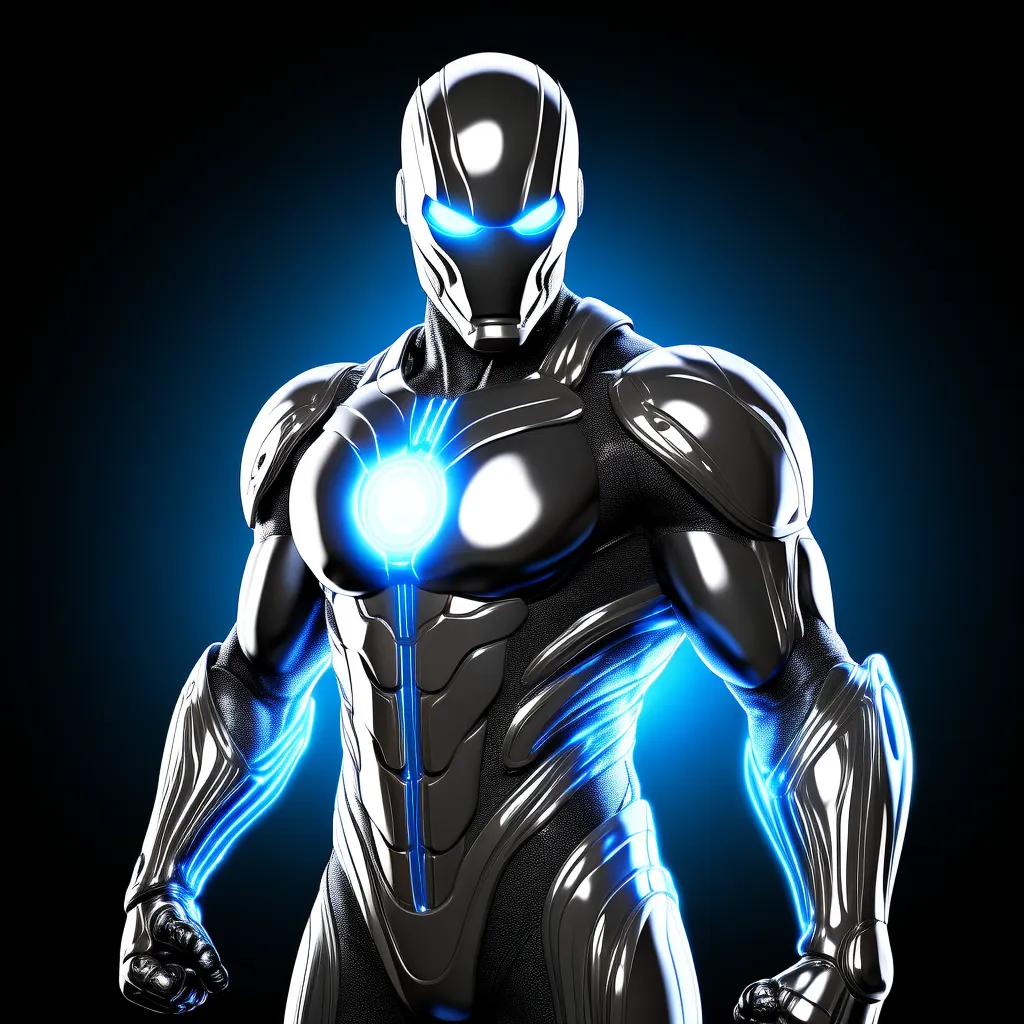 A superhero in a black suit with blue energy effects.