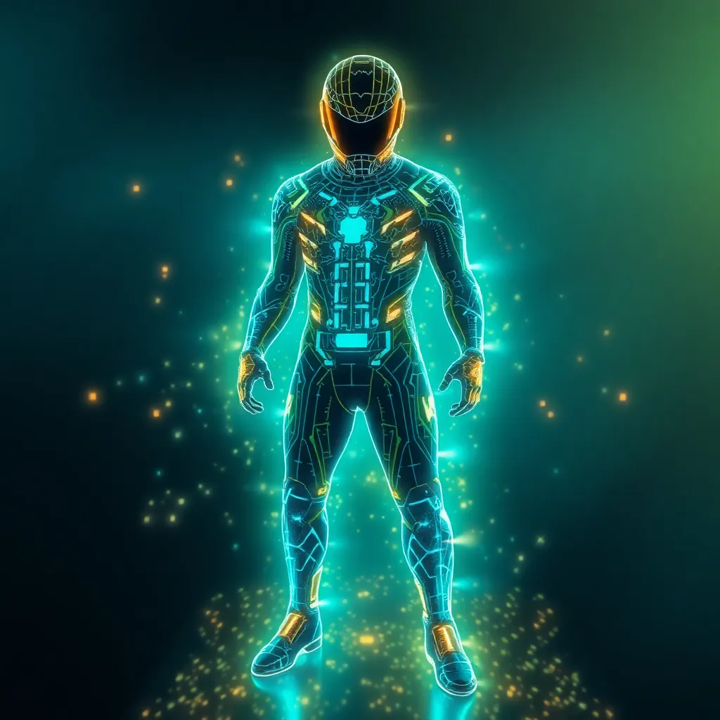 A glowing blue humanoid figure with energy radiating from its body.