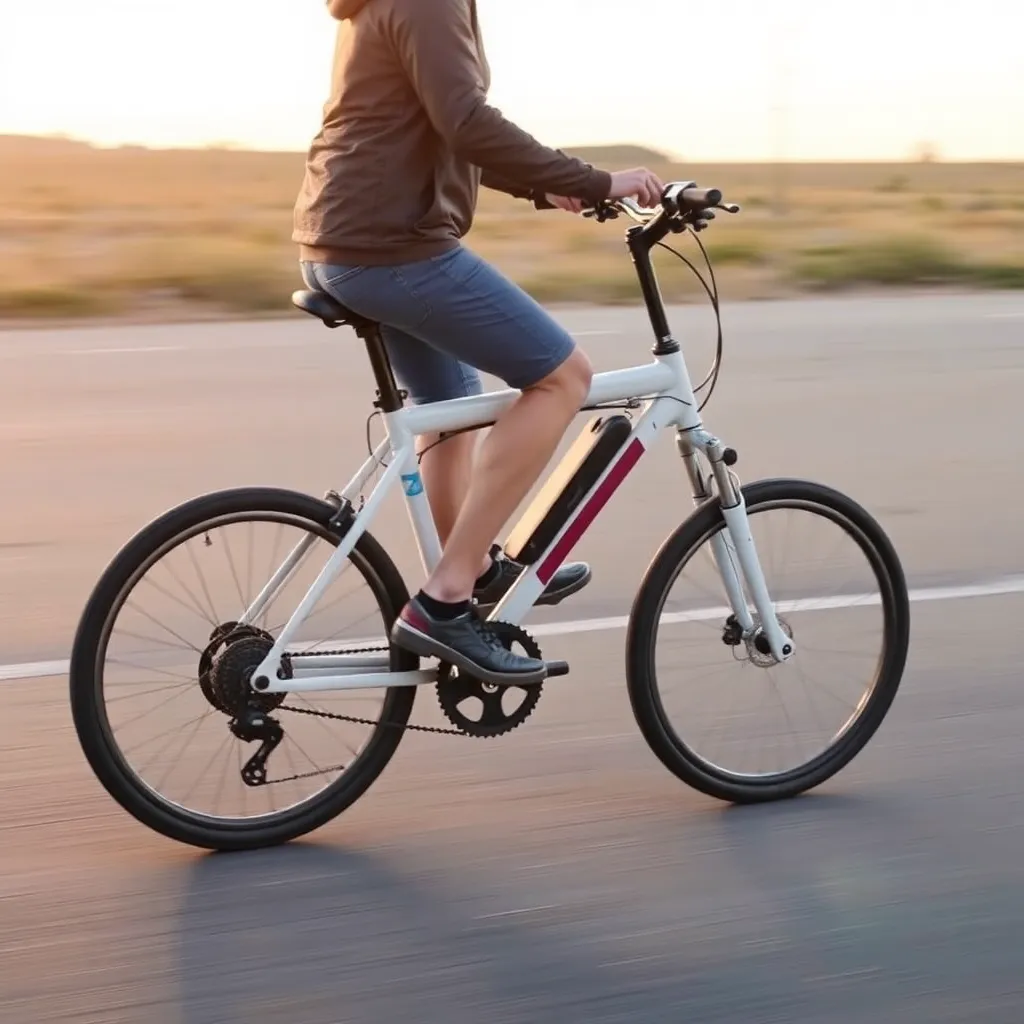 Person riding a bicycle with a blurred background, suggesting speed.