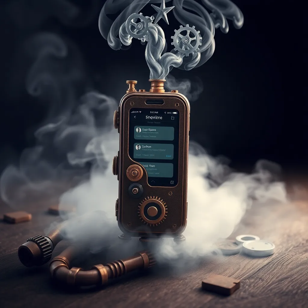 Smartphone emitting smoke and gears.