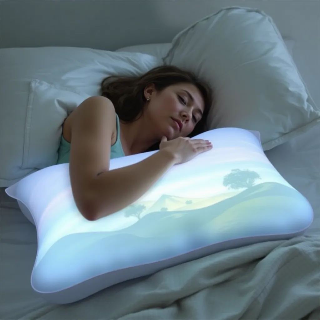 Person sleeping peacefully in bed with a soft glow around them.