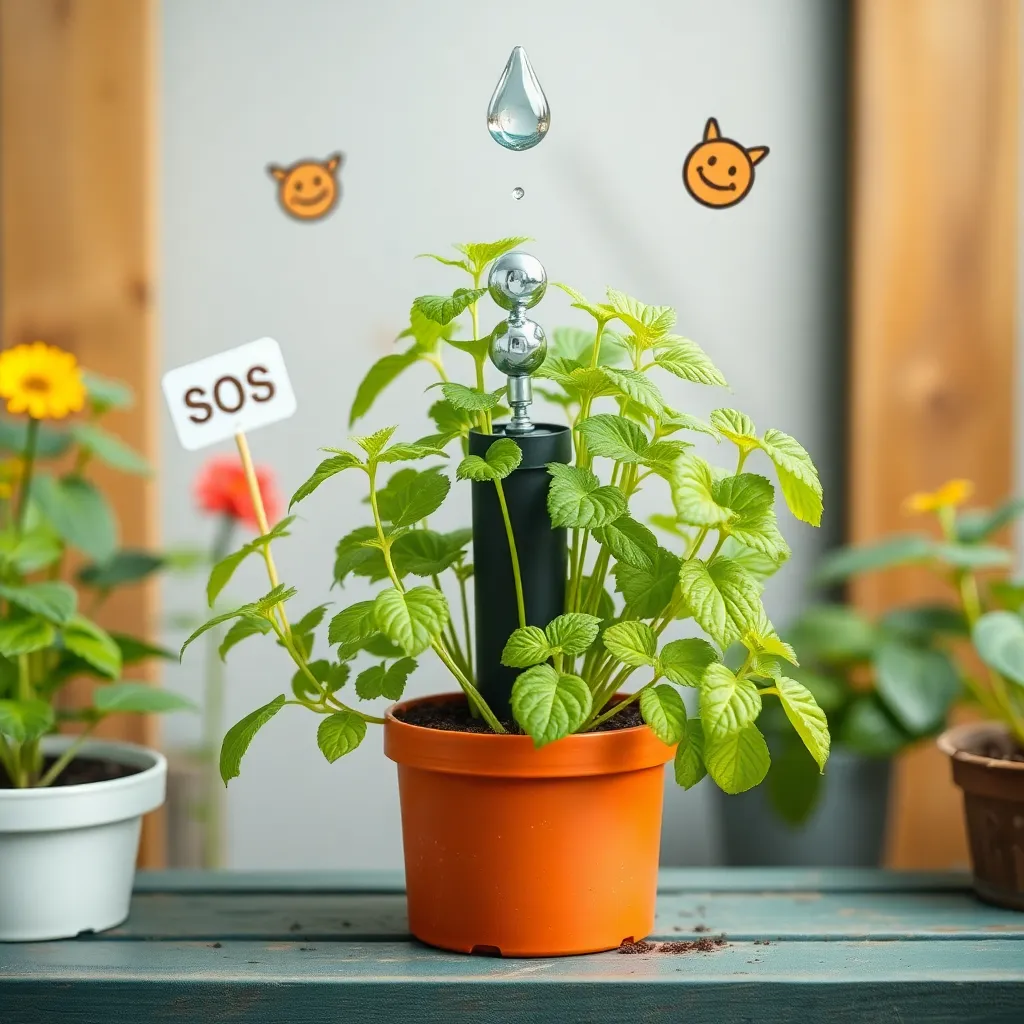 Potted plant on a window sill with butterflies and a yellow flower, computer screen in background.