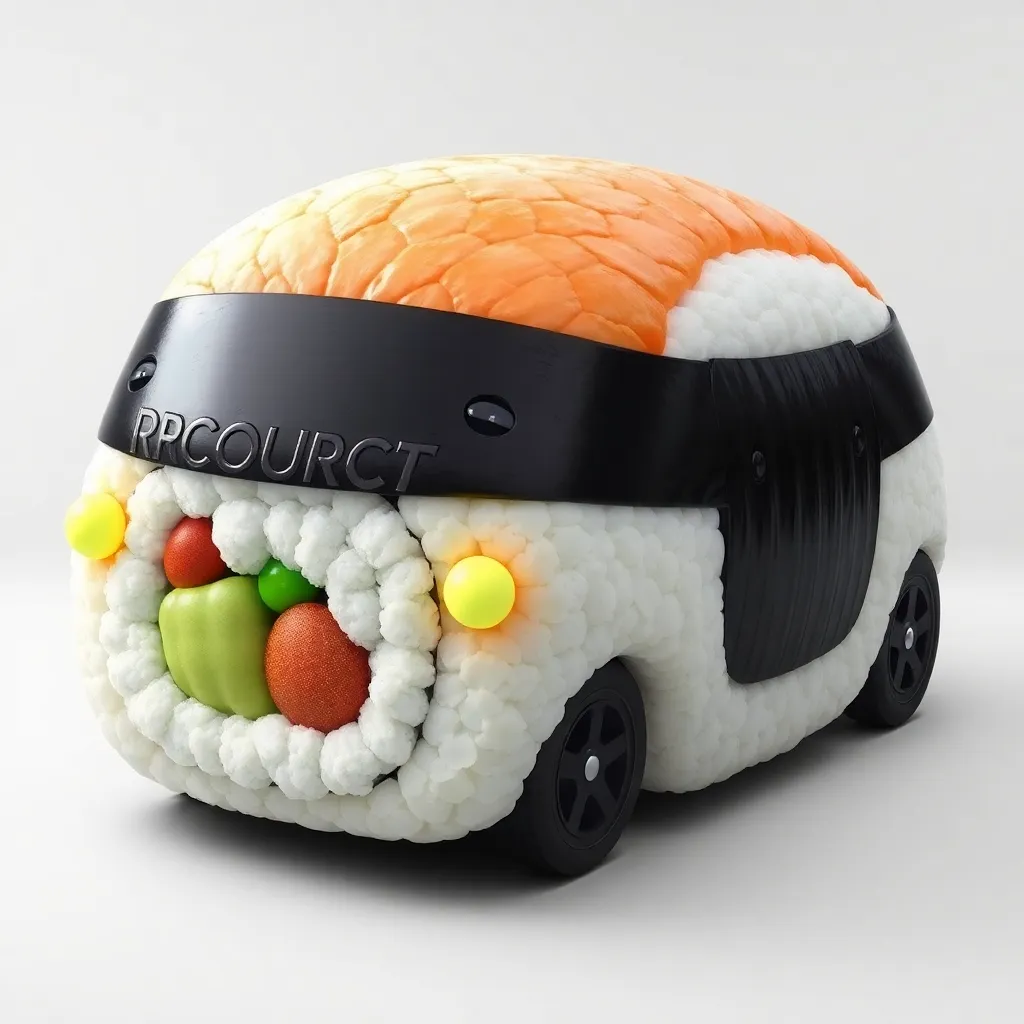 A car shaped like a piece of sushi.