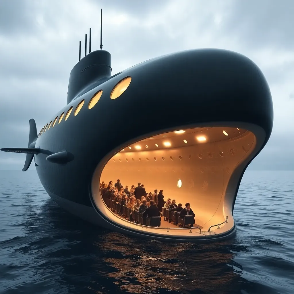 A submarine with an open mouth, revealing its interior.