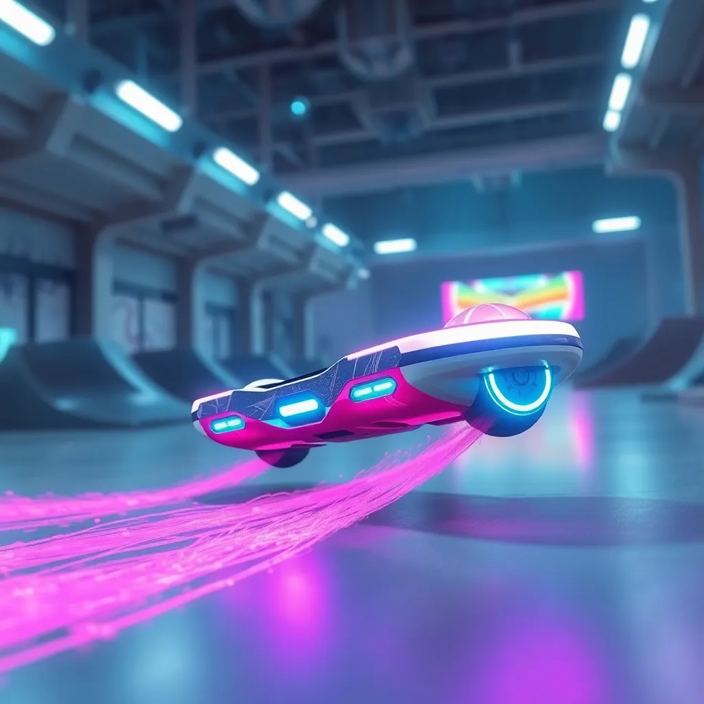 A futuristic car driving through a neon-lit tunnel.