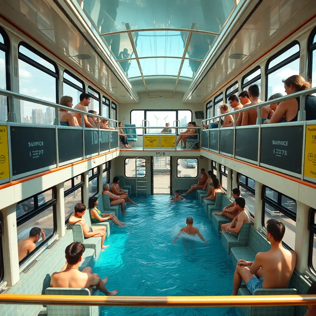 A train with an indoor swimming pool.