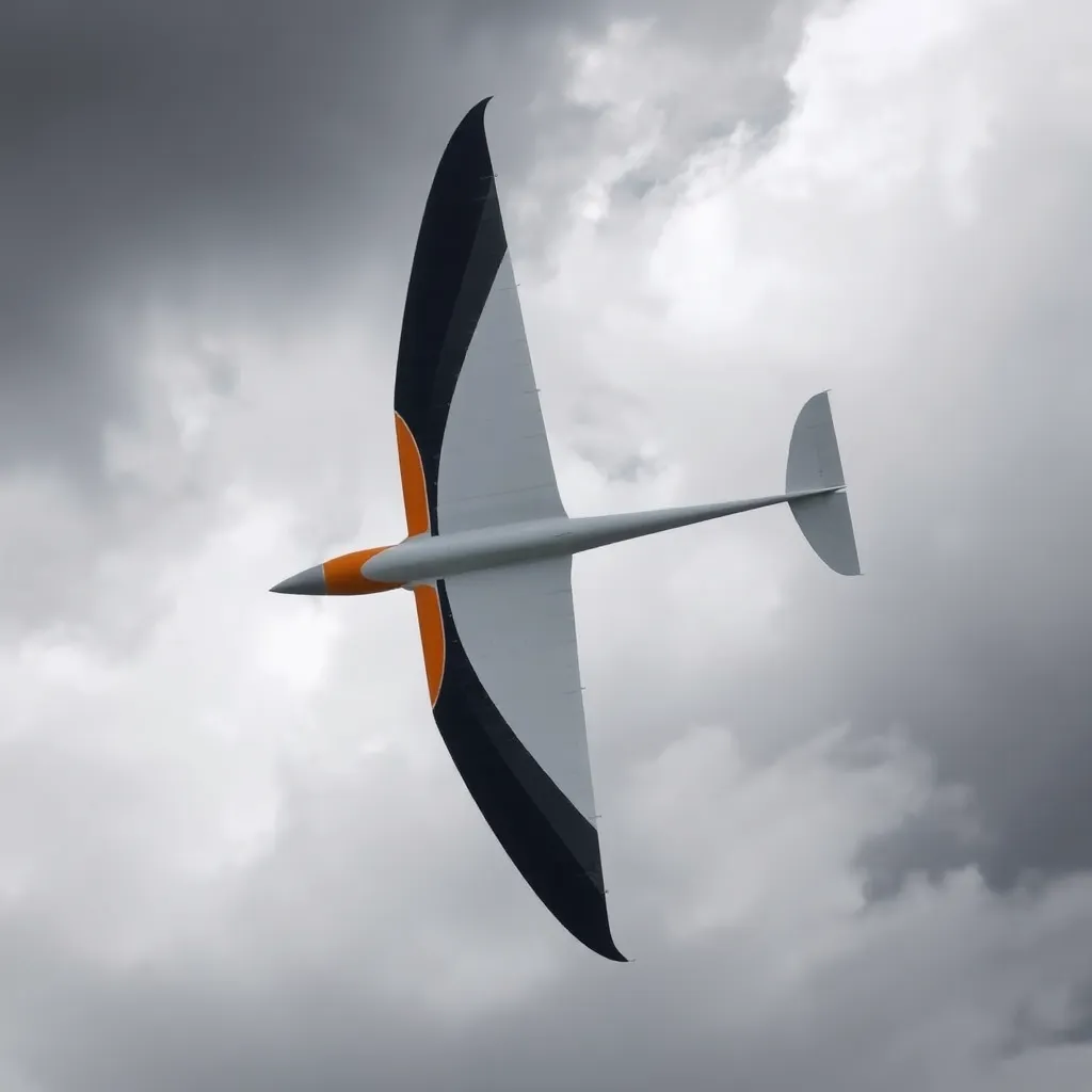 A glider soaring through the clouds.