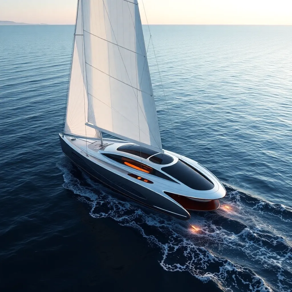 A sleek and modern yacht sailing on the open water.