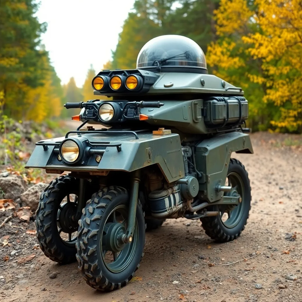 A military-style trike with a dome-shaped top.