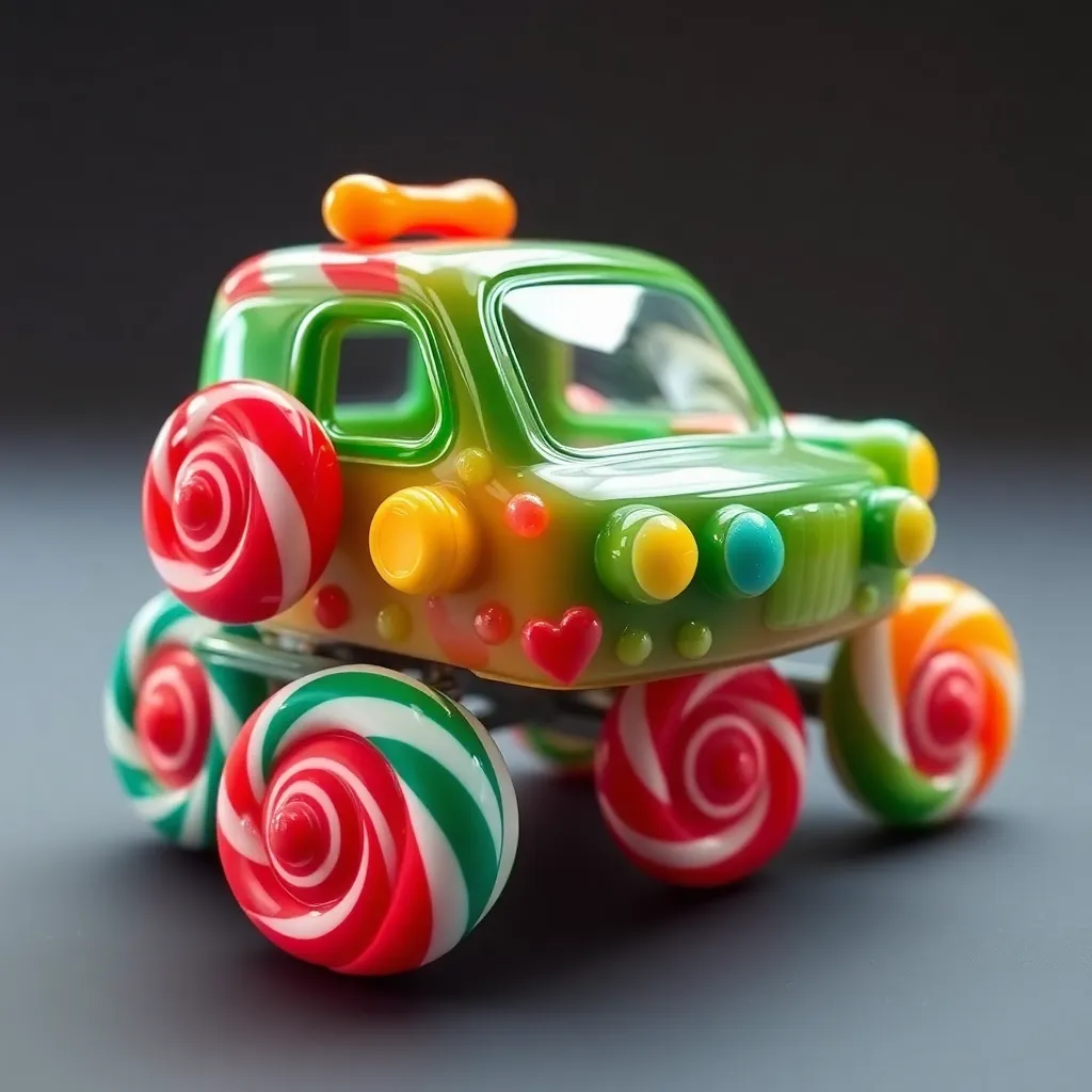 A toy car made entirely of candy.