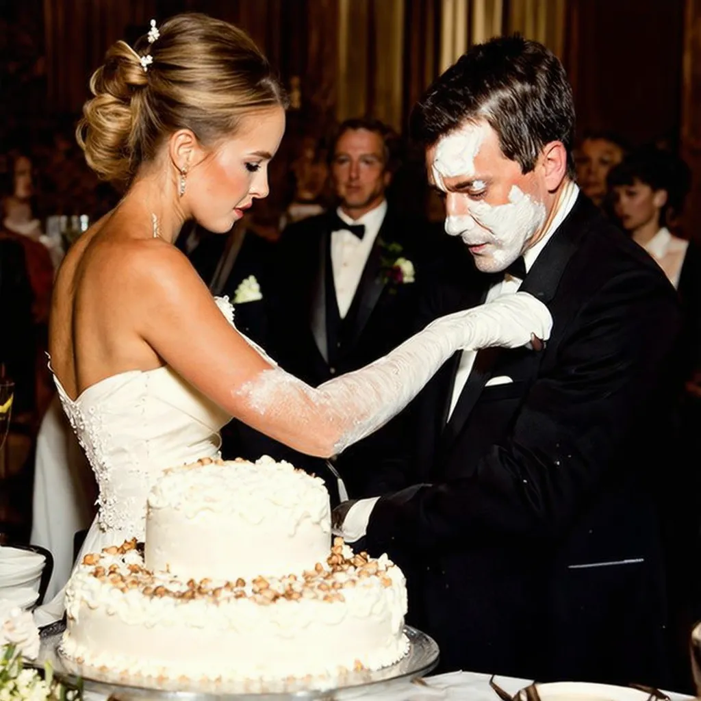 A bride and groom, who both appear to be Caucasian, cut a tiered white wedding cake together.