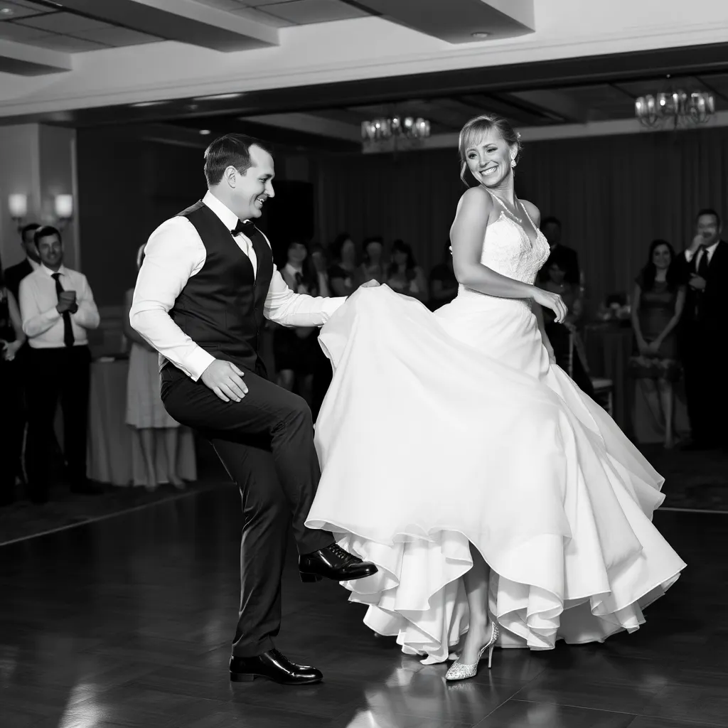 Two brides dancing together at their wedding.