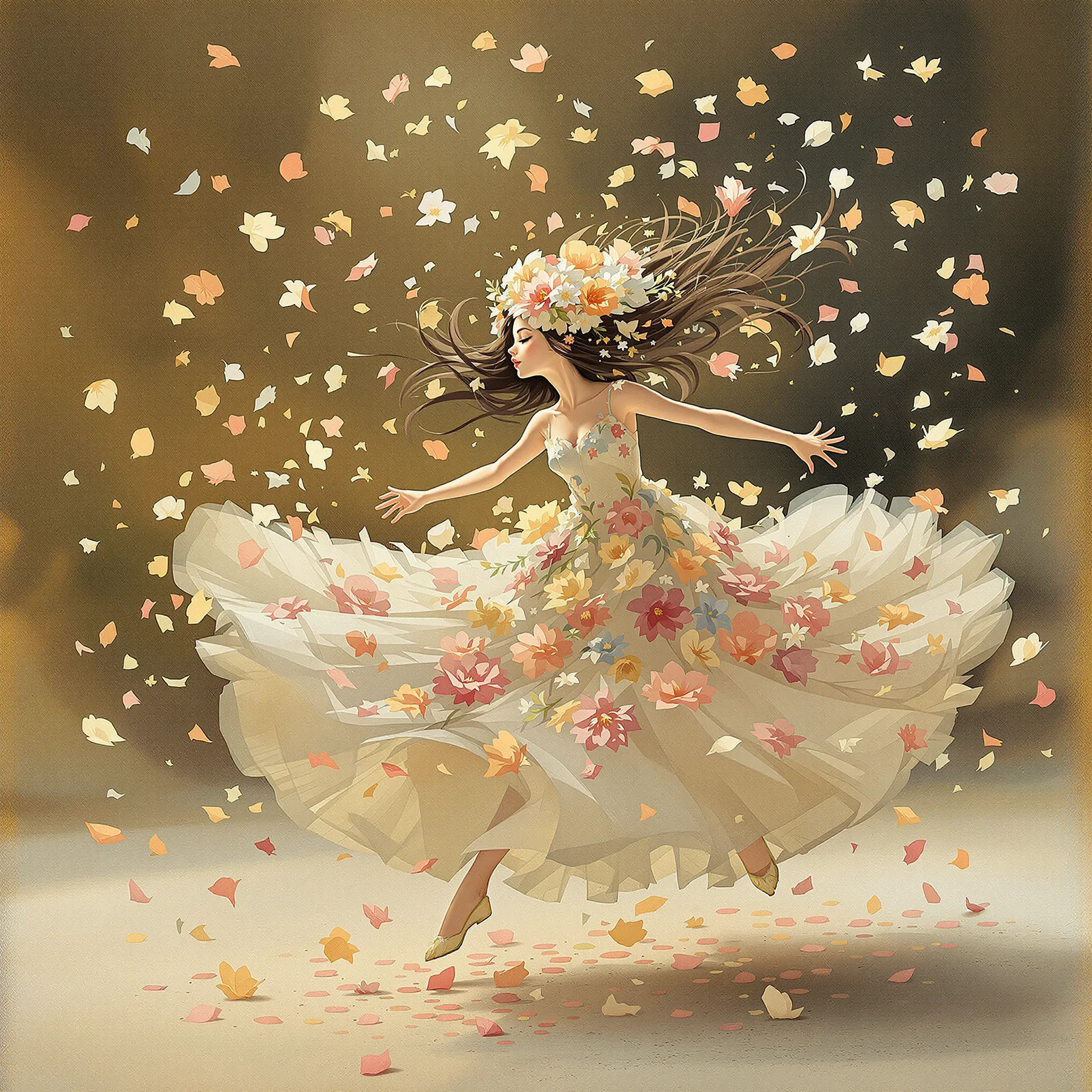 A bride dancing with a colorful, flowing dress.