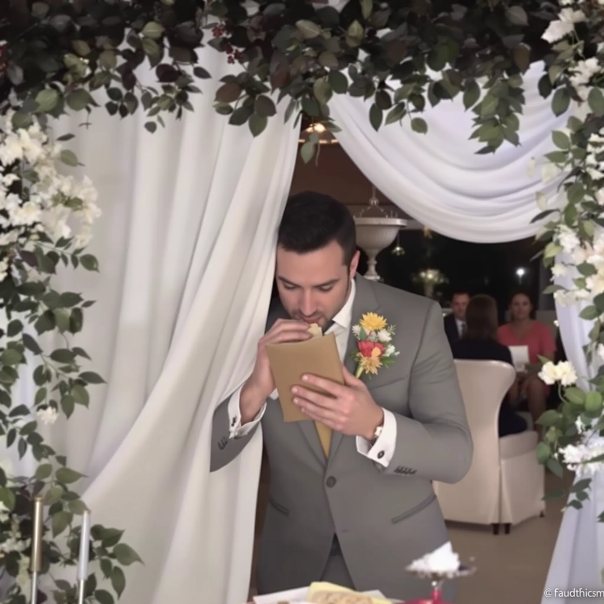 Groom reading vows to his bride.