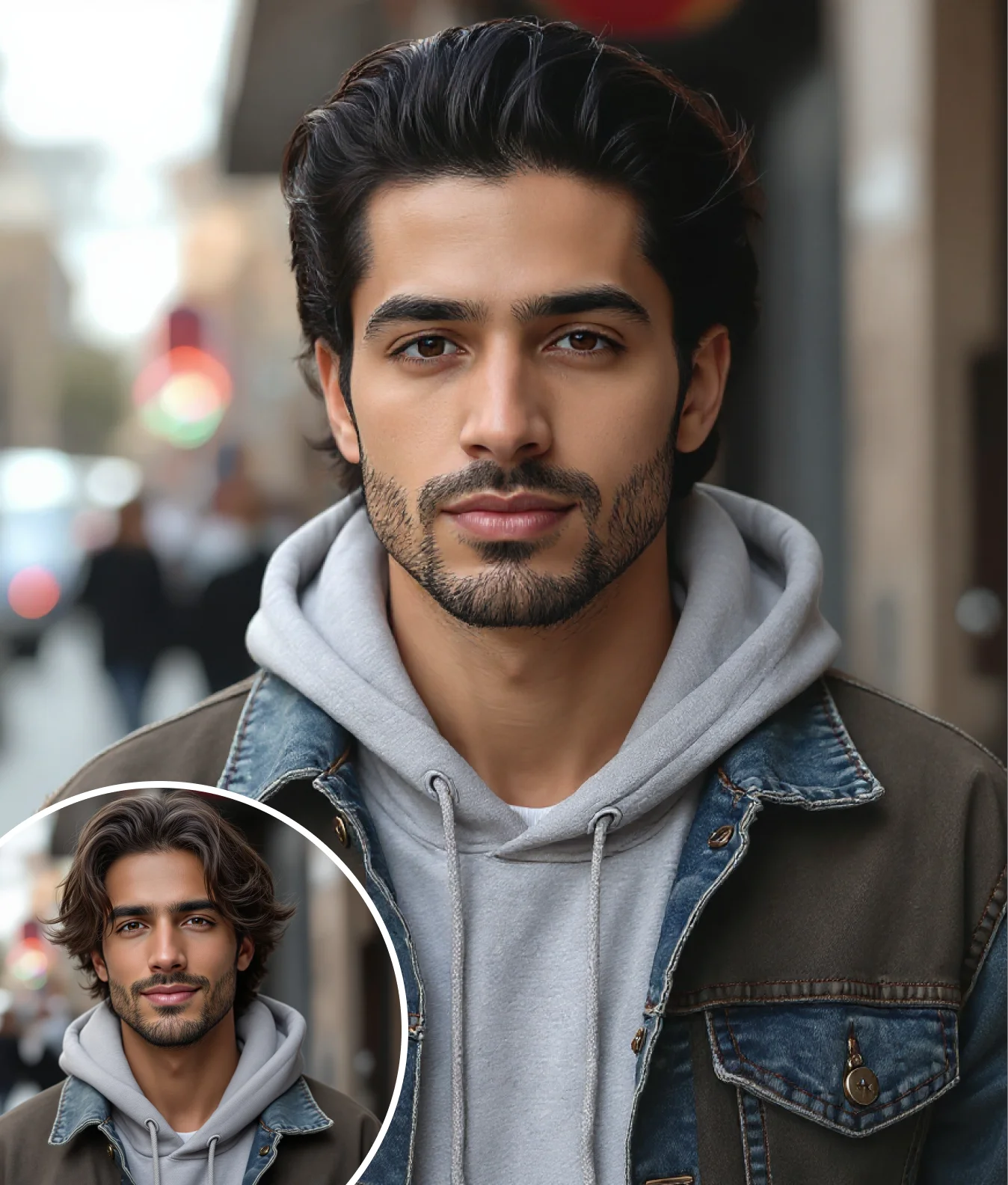 Casual man with updated AI-generated hairstyle using AI Hair Style tool