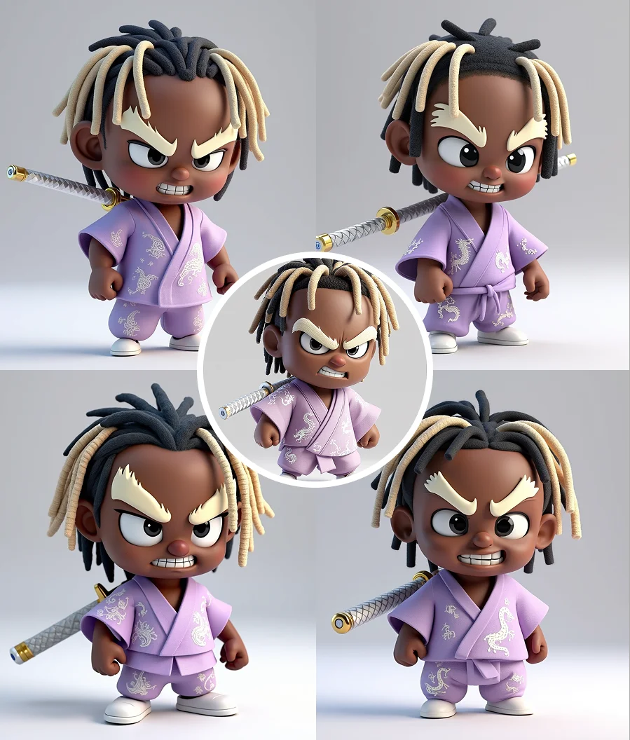 Multiple AI-generated variations of a 3D chibi gorilla mascot using AI Image Variator in different angles and poses