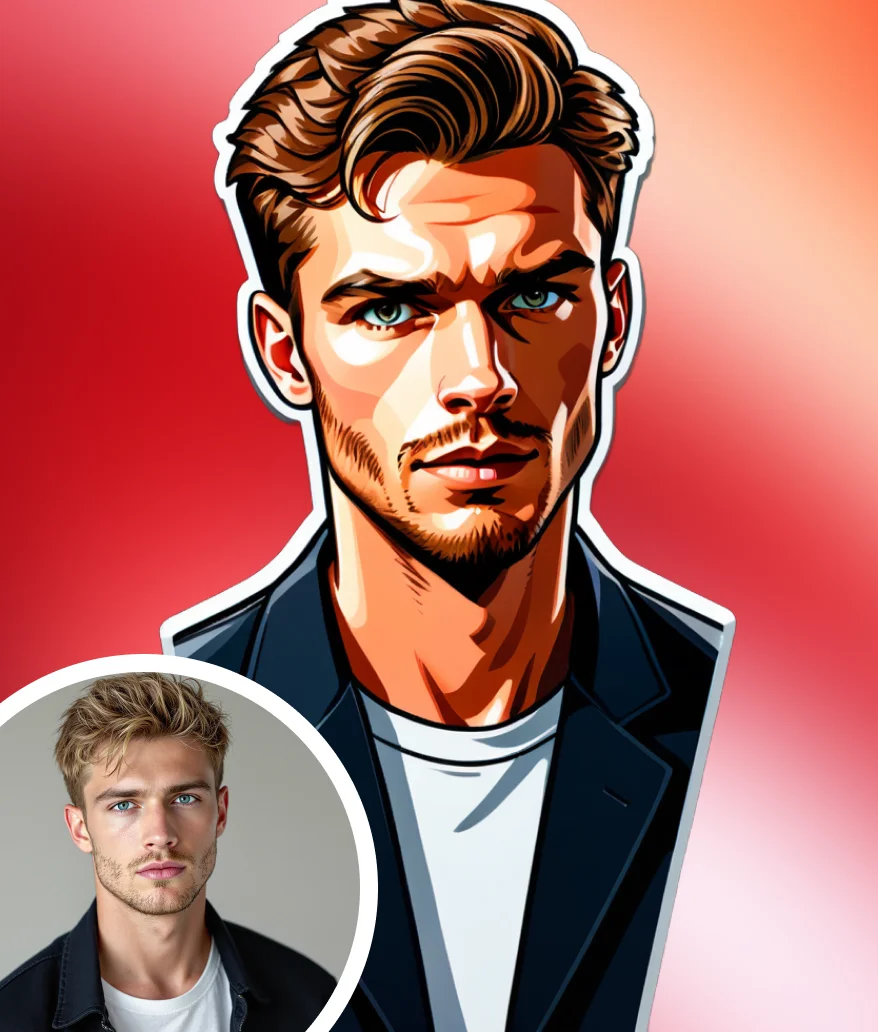 ai-sticker-male-handsome-portrait-red-bg