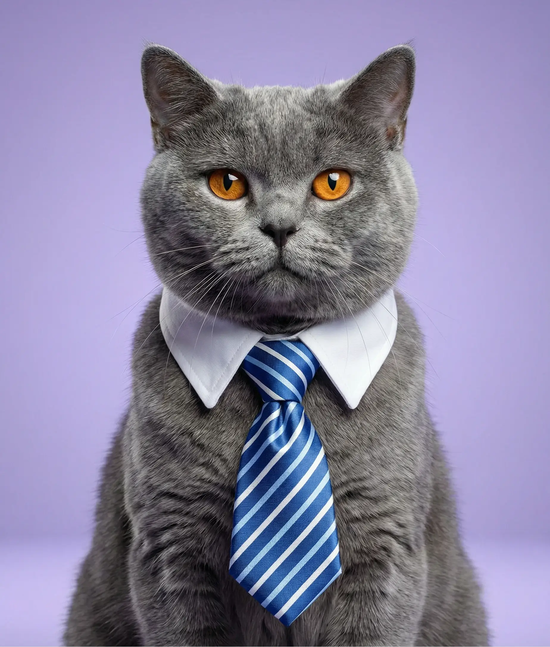 Gray cat wearing formal shirt and tie AI pet dress up look