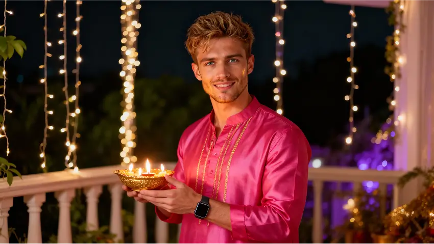 diwali-themed-portrait-man-holding-diya-balcony