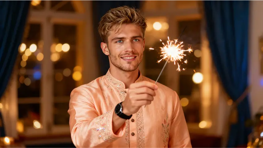 diwali-themed-portrait-man-holding-sparkler-traditional-kurta