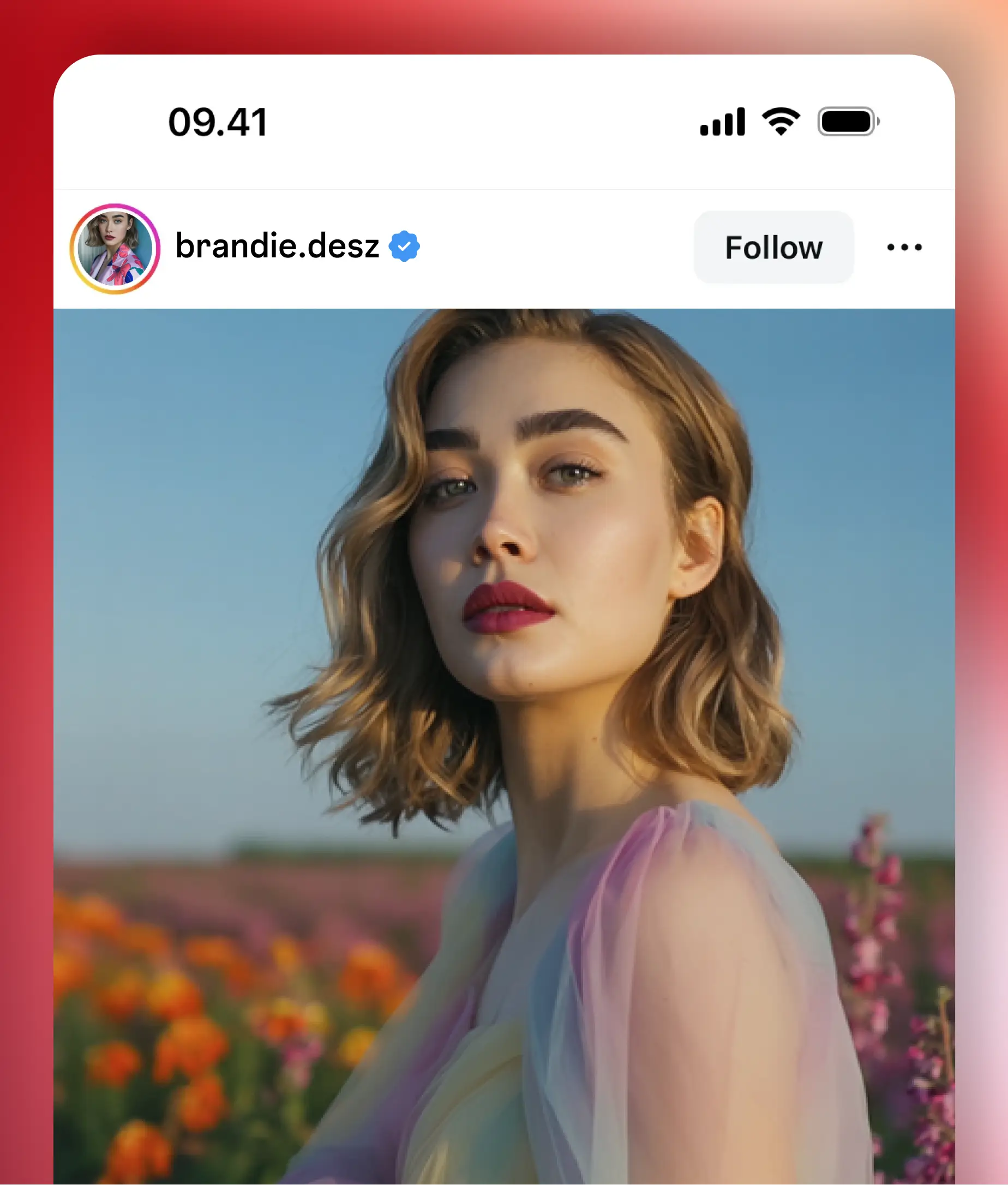 Woman posing outdoors in a pastel floral outfit for Instagram lifestyle content, surrounded by flowers with a fashion-forward look.
